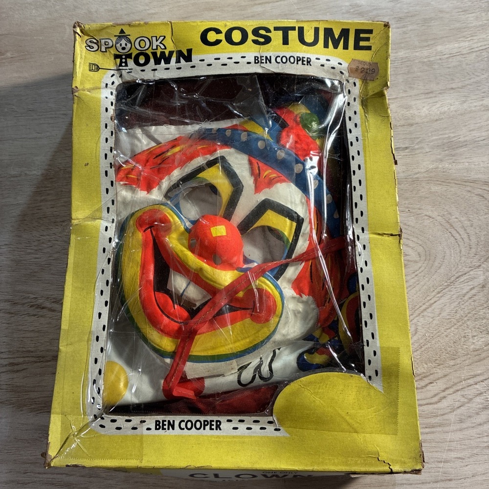 Vintage 1963 Ben Cooper Spook Town "CLOWN" Costume Mask w/Box, size 3-5